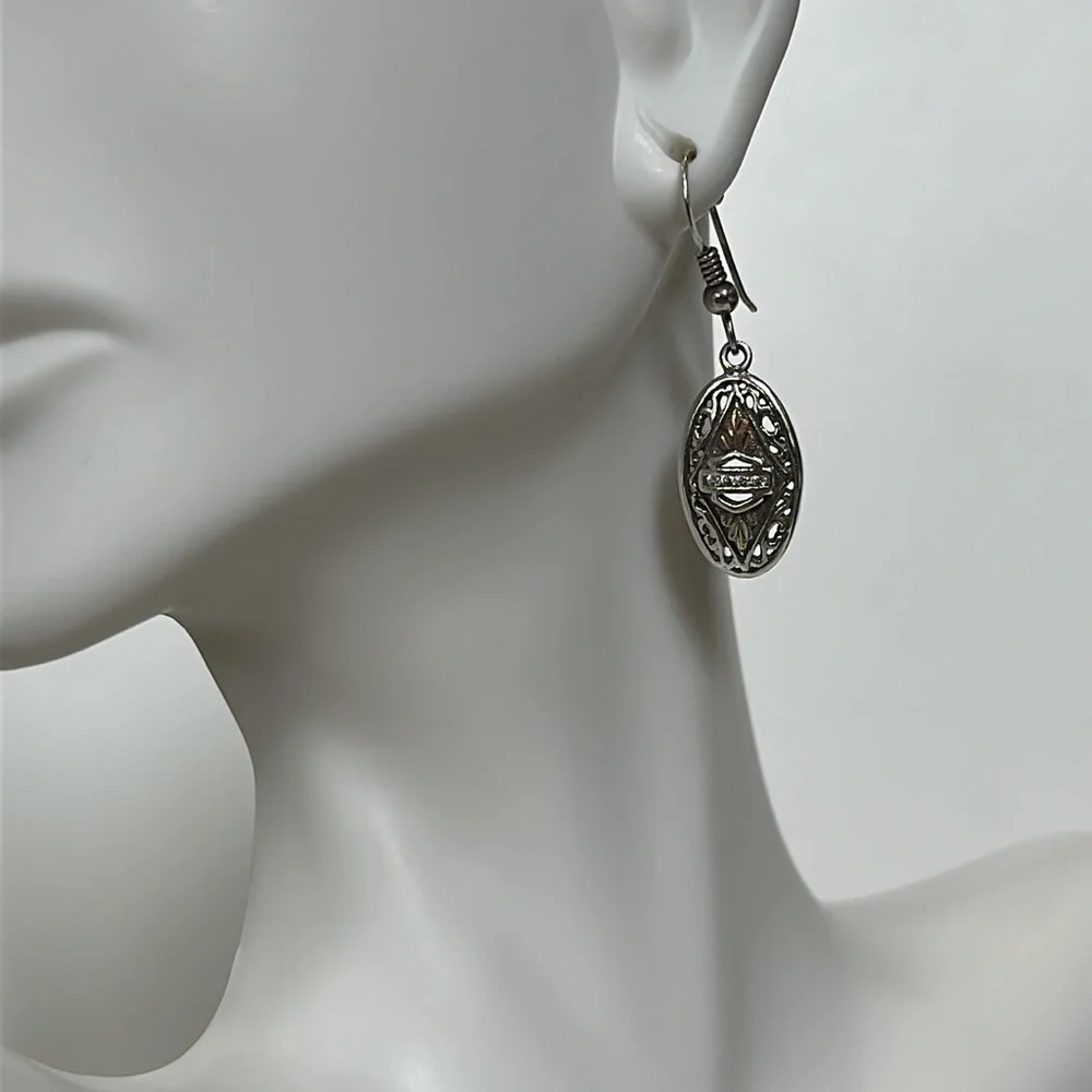 Harley-Davidson Black Hills Gold and Silver Earrings with Diamonds